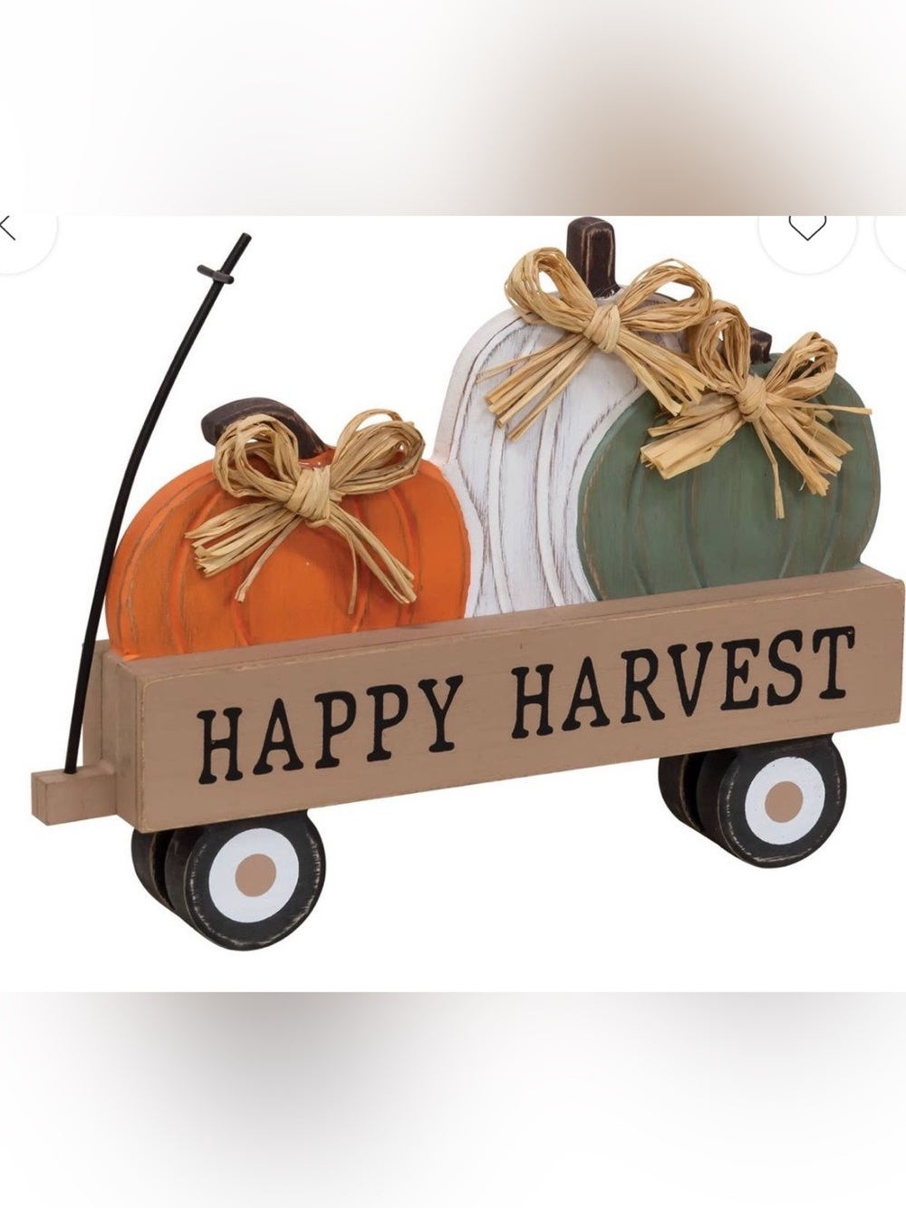 Happy Harvest Wooden Pumpkin Wagon Décor - Orange, White, Green New